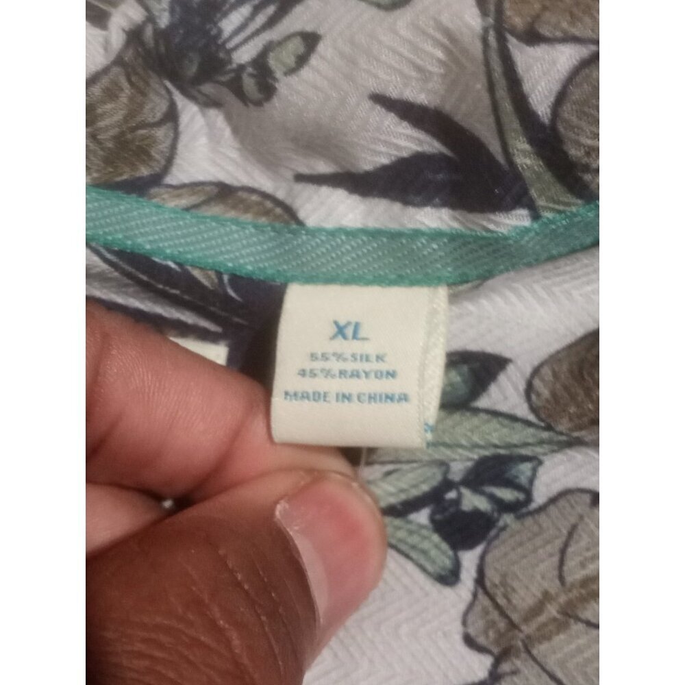 New Caribbean Roundtree & Yorke Silk Blend Gray Tropical Floral Camp Shirt XL - Picture 14 of 16